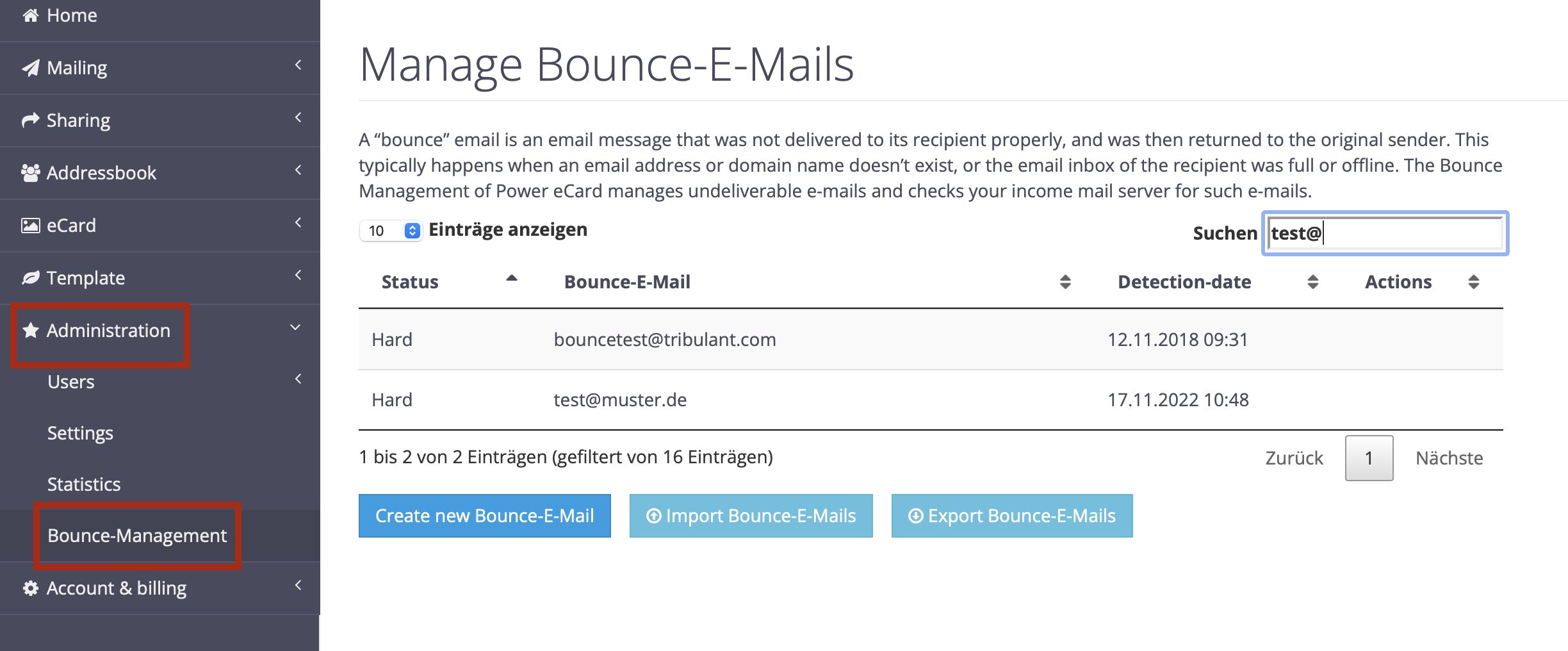 Bounce Management - Power eCard Support